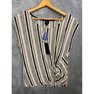 W5 Women's Striped Knit Twist Front Cap Sleeve Top L